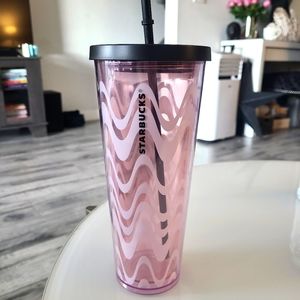 Starbucks 24oz Pink Wavy Lines Cold Cup Tumbler Spring Collection 2018